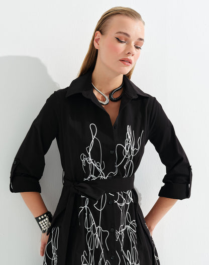 TASARIM BASKILI KOTON ELBİSE