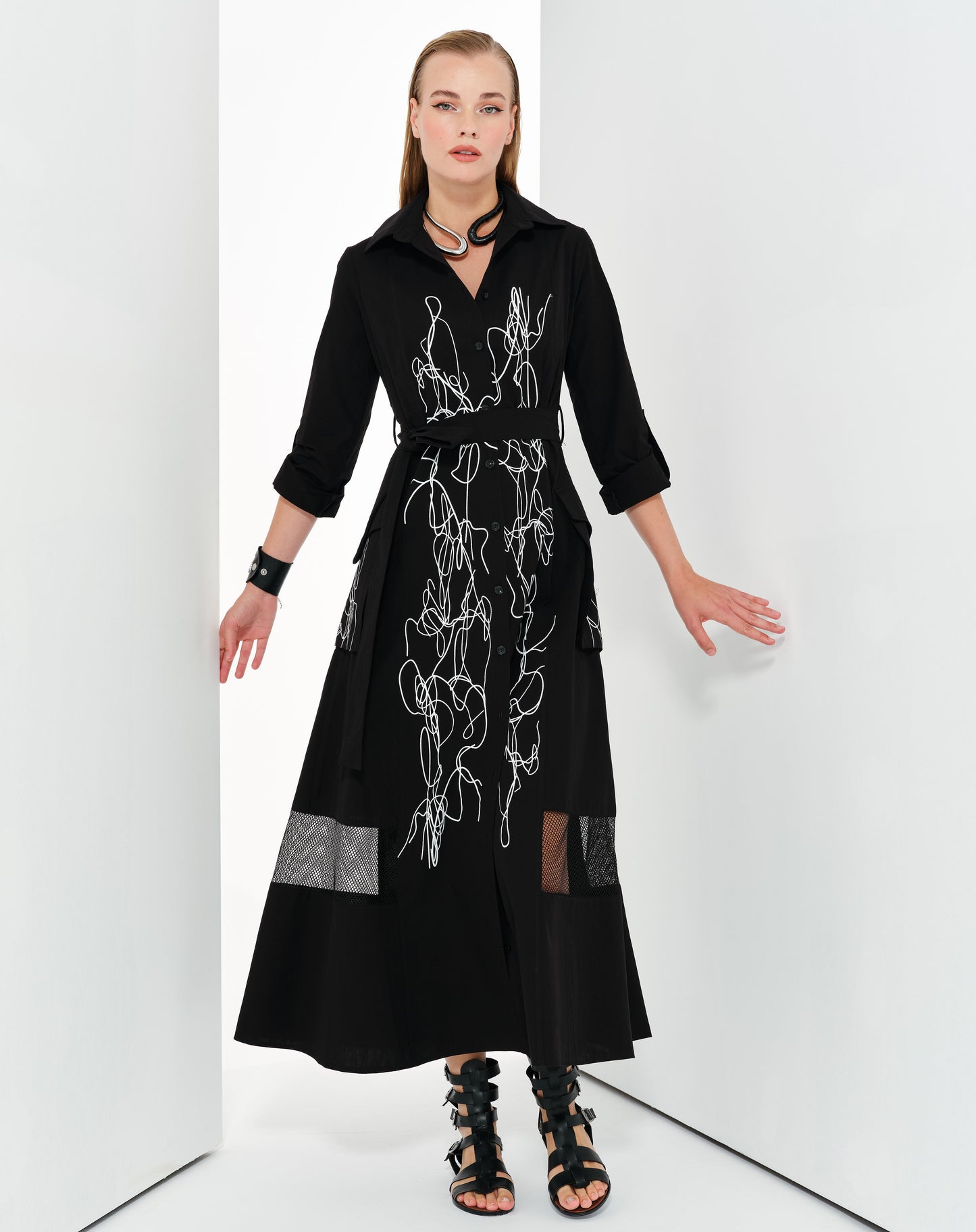 TASARIM BASKILI KOTON ELBİSE